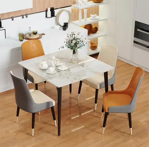 Mesa de comedor de mármol para restaurante, mesa de servicio con patas de metal, muebles de cocina con isla para 4-6 plazas, escritorio para cafetería y tienda (SIN CARRA)