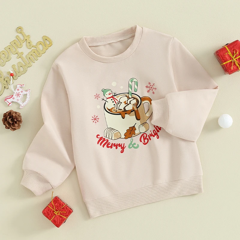 Children s Christmas Snowman Print Long Sleeve Sweatshirt Pullover Top Toddler Boys And Girls