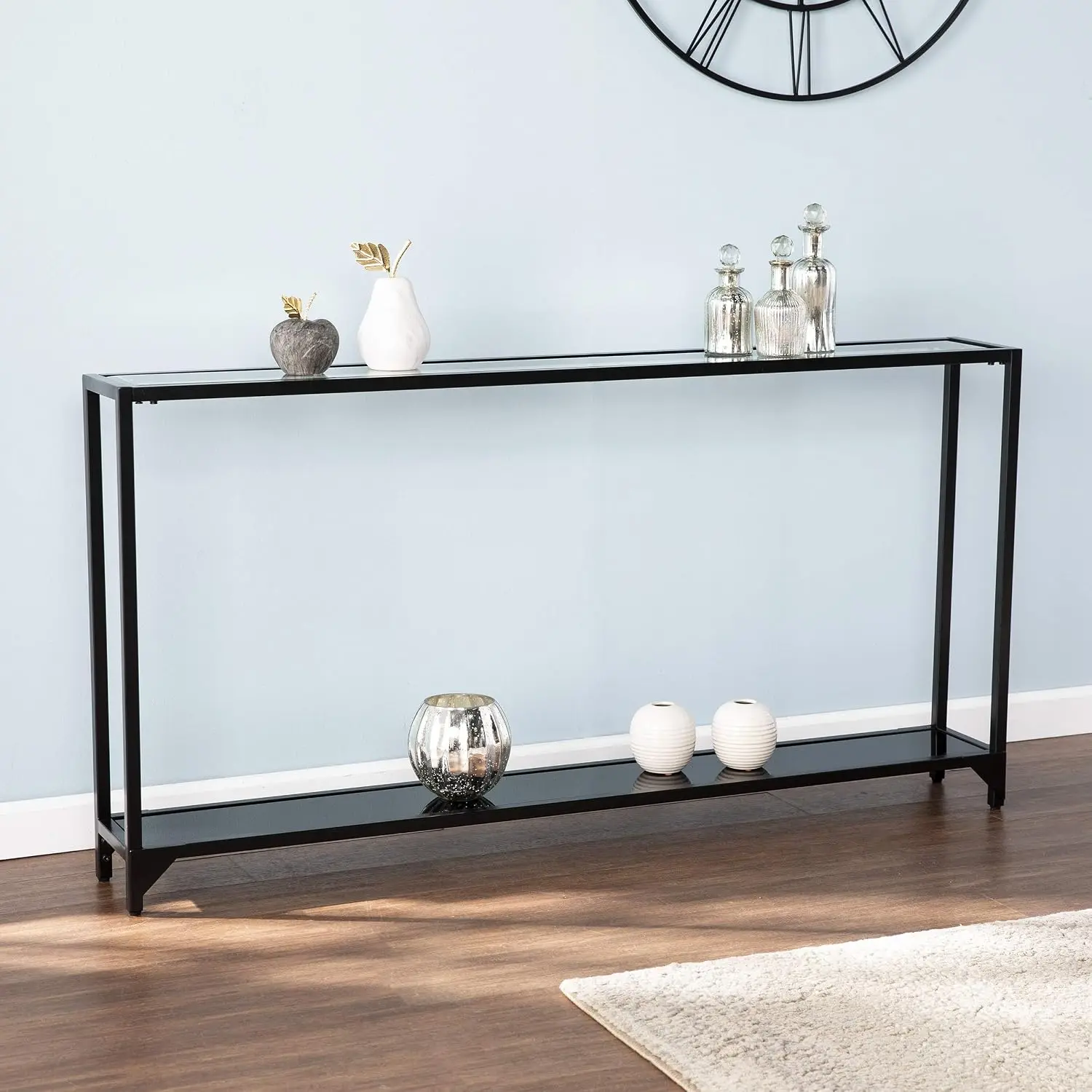 Narrow Metal Console Table, Dining Room With Open Concept Living Space Glam Style Powder-Coated Iron, Black, Customized view 2