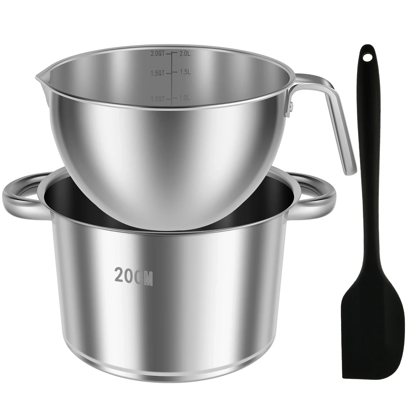 

Sturdy Easy to Use Double Boiler Pot Set with Silicone Spatula 1.82QT Chocolate Melting Pot 2.54QT Stainless Steel Pot for