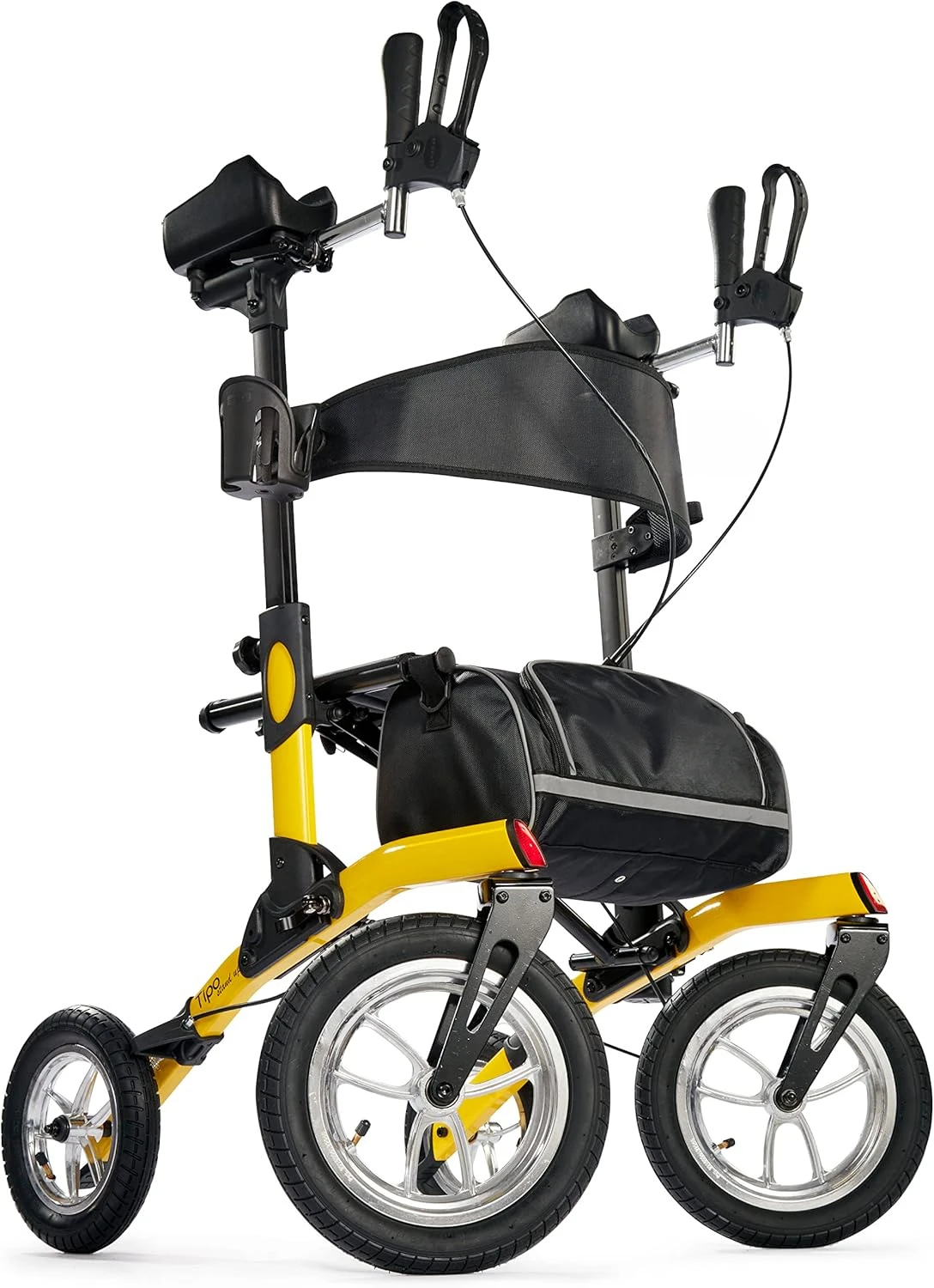 with Seat and Pneumatic Tires, 4 Wheel Folding Rolling Walker for Adults and Seniors with Cup and Cane Holder