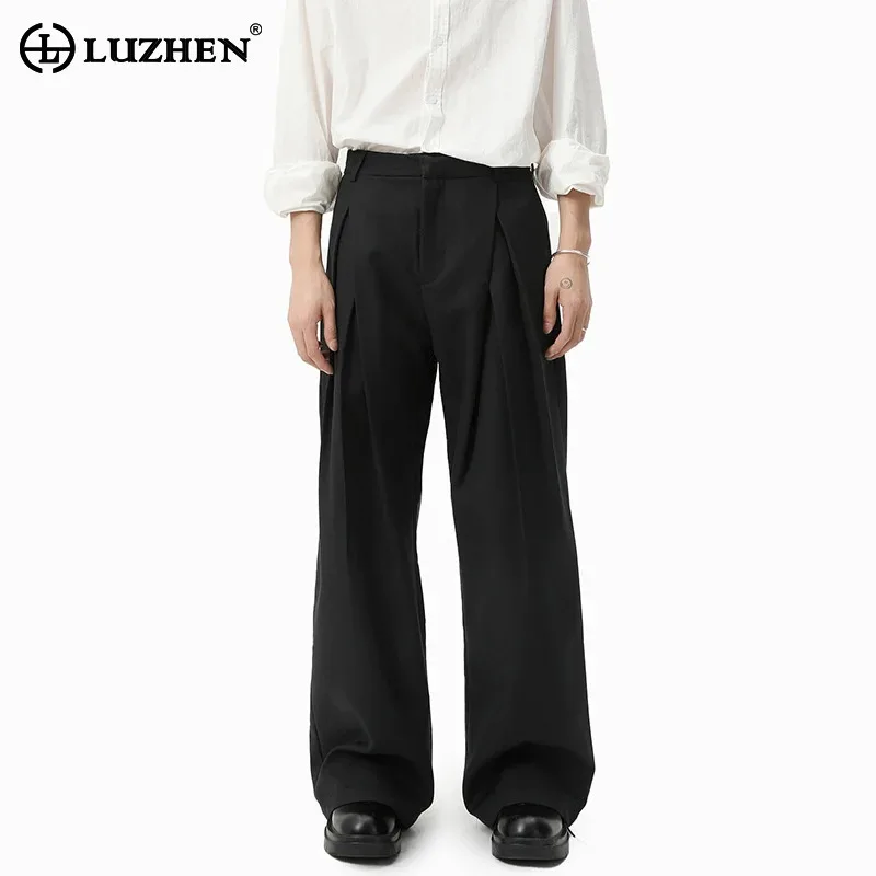 

LUZHEN 2025 новые однотонные прямые брюки в стиле пэчворк, мужские модные элегантные свободные повседневные брюки высокого качества JY4638