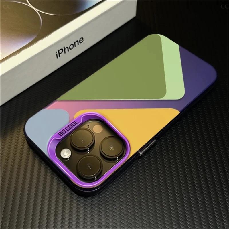 Four-color square Mosaic pattern phone case for iPhone 16 15 14 13 12 11 Pro/ Max/Plus shock-proof rear cover anti-fingerprint