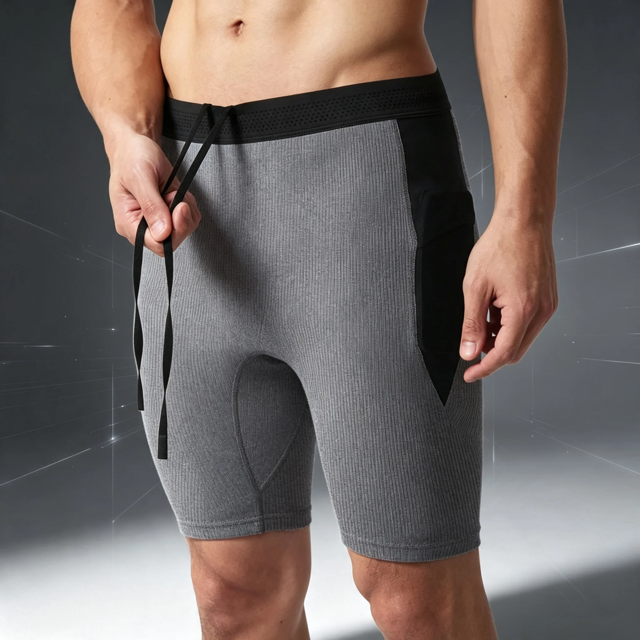 Men's Tight Shorts, Ribbed Fabric with Stretch, Quick-Dry Fitness Tight Shorts, Workout Base Layer Shorts, Elastic Waist Sports