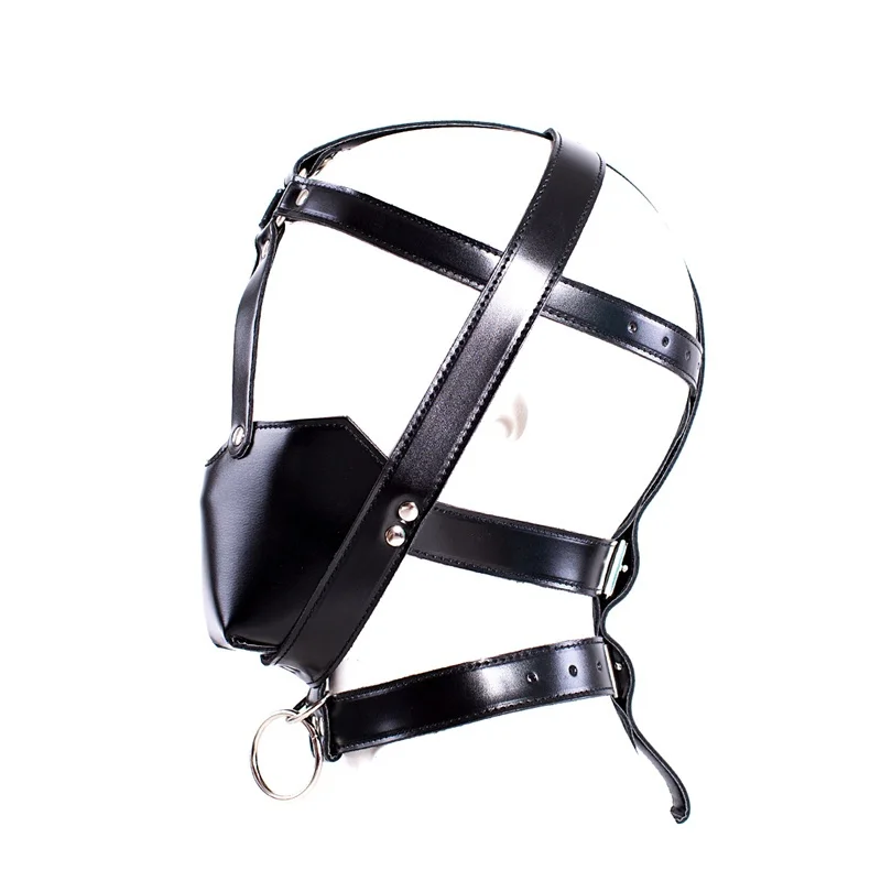 Super Sexy Men PU Bandage Head Mask Black Fetish Harness Face Cover Cosplay Party Exotic Costumes Puppy Roleplay Adults Headgear