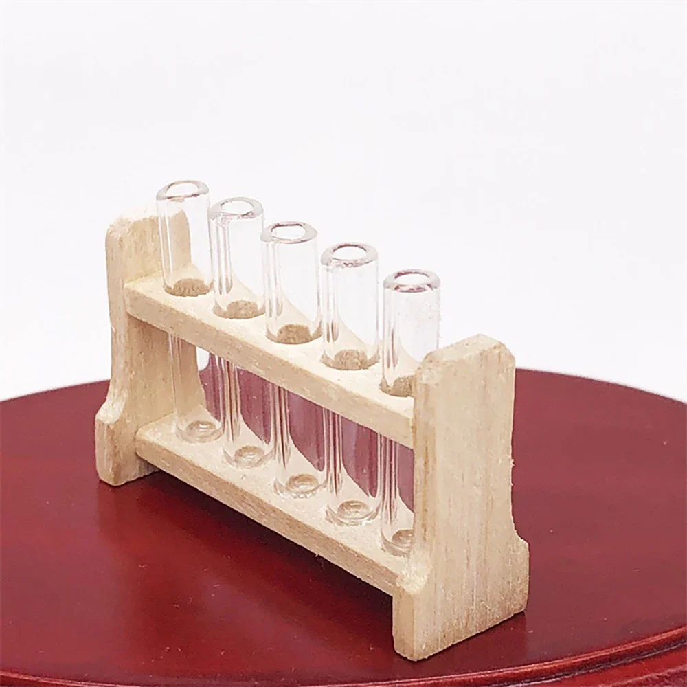 1/12 Dollhouse Miniature Accessories Mini Laboratory Test Tube with Bracket Model for Doll House Home Decoration