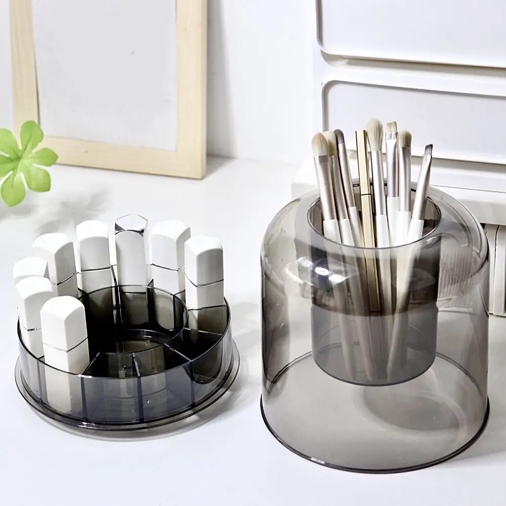 

Transparent Cosmetics Rotary Storage Box Large Capacity Plastic Makeup Storage Rack Rotatable Pencil Tube Dressing Table