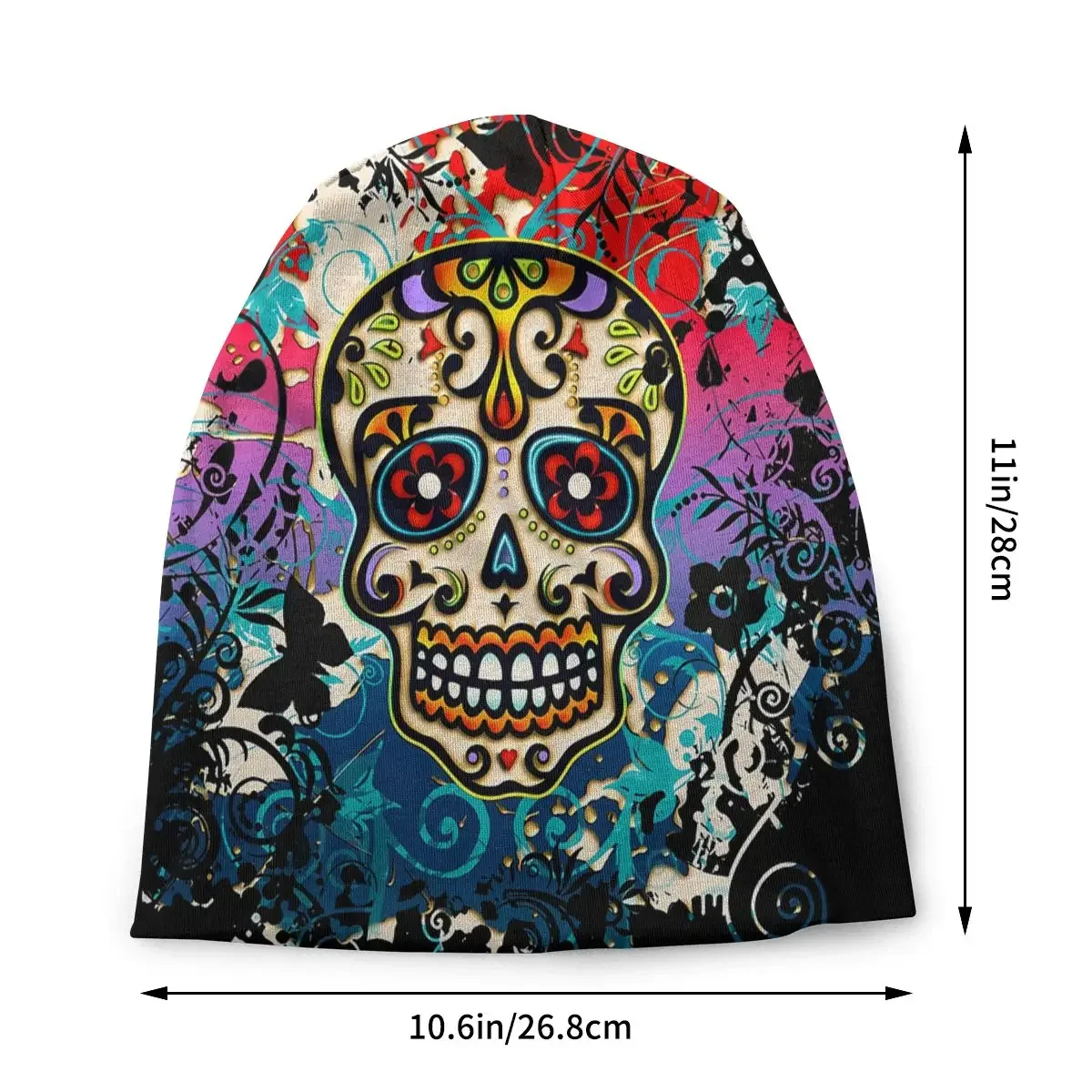 Mexican Skull Sugar Skull Day Of The Dead Dias De Los Muertos Autumn Female Warm Beanies Double Used Windproof Bonnet Hats