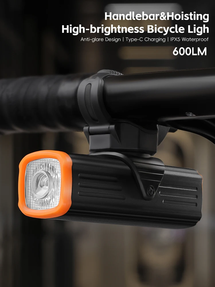 AliExpress West Biking WEST BIKING Bike Light 600LM Handlebar&Hoisting Bicycle Headlight IPX5 Waterproof Type-C Charging Cycling Front Light Flashlight