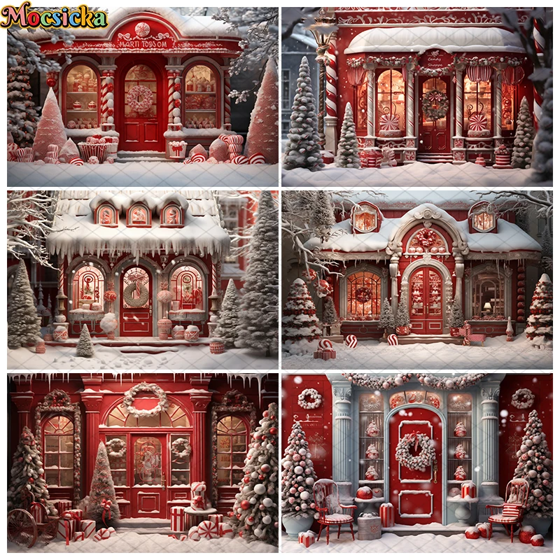 

Mocsicka Candy Store Backdrops Christmas Kids Portrait Props Child Baby Photocall Photostudio Xmas Santa Snowy Street Background