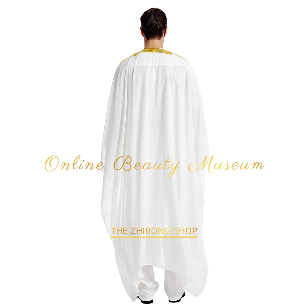 Abaya men's long robe, embroidered long sleeved Arab men gold bead chiffon outer garment Caftan for daily outfit wedding party