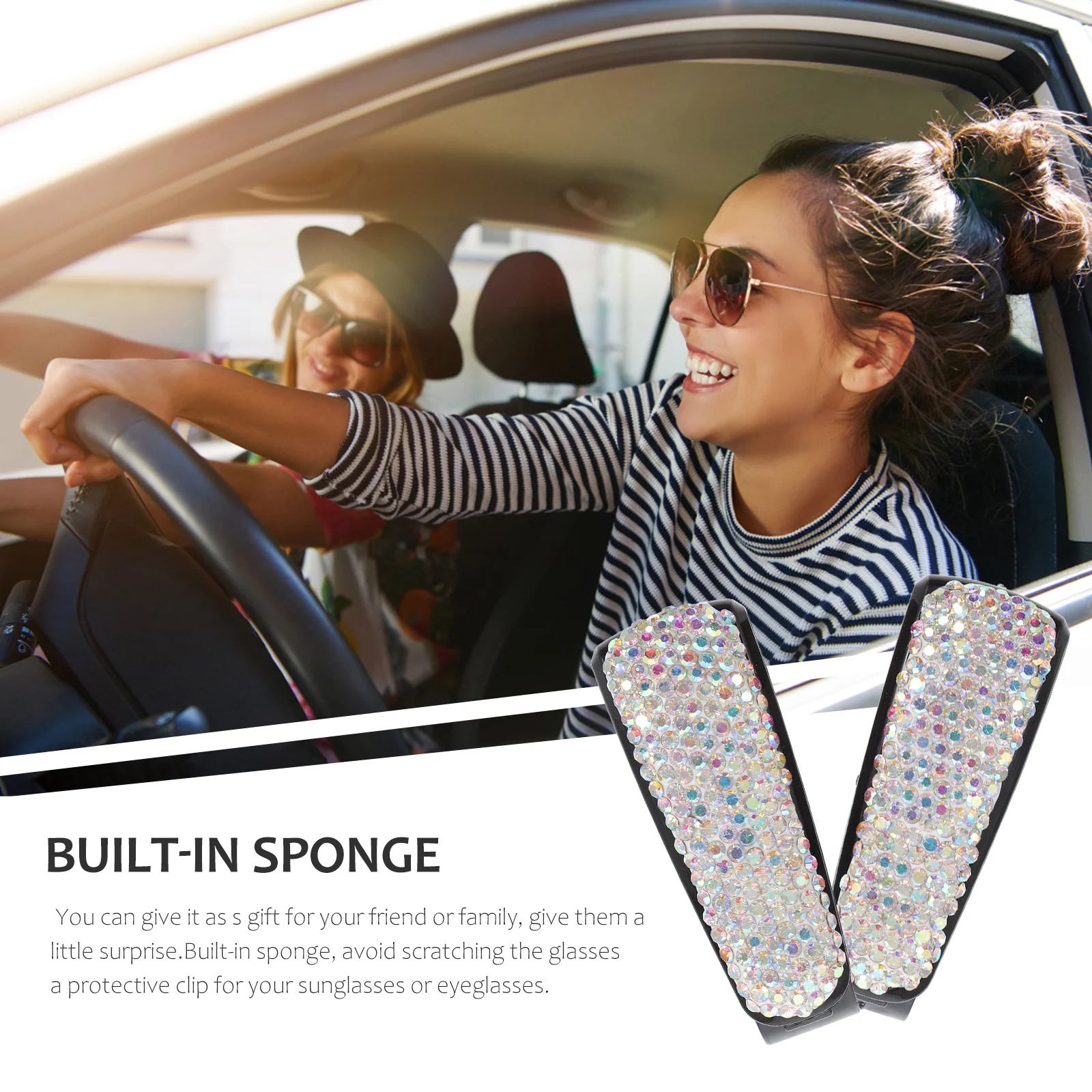 

2Pcs Vehicle Glasses Fixing Clips Stylish Rhinestone Mount for Car Visor Holds Credit Cards Tickets and Eyewear