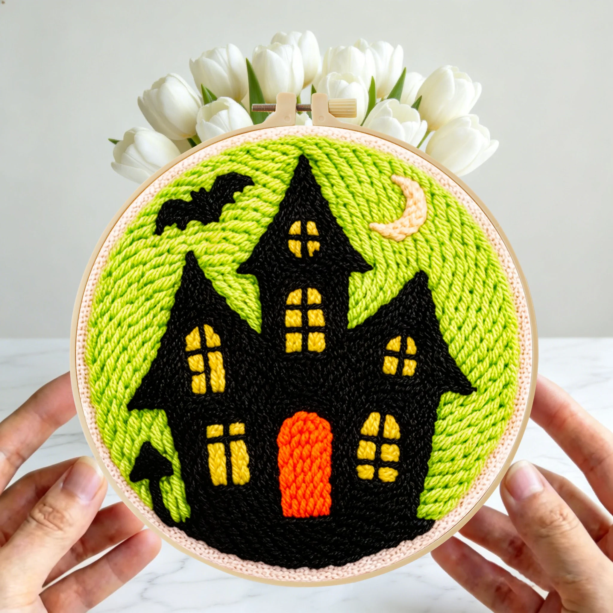 Gruseliges Halloween Punch-Nadel-Set 20x20cm 1 Stück Geister-Kürbis-Stickerei-Set für Anfänger DIY-Bastelset für Heim-Party-Deko – Detail 3