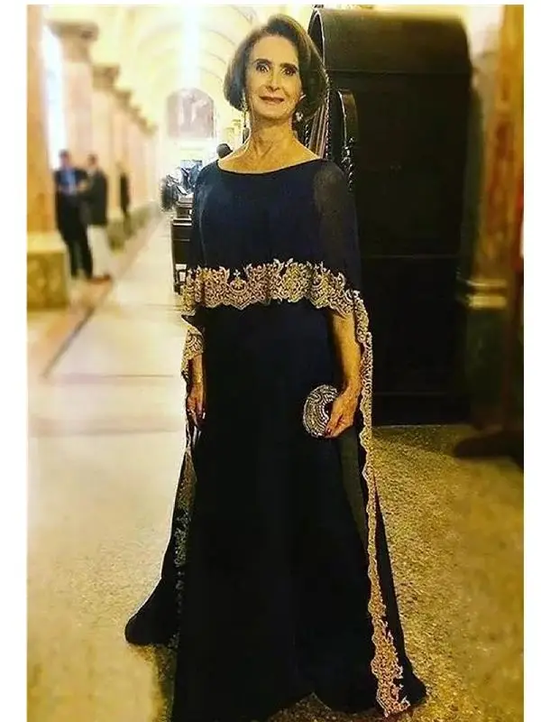 Elegant Arabic Long Mother of The Bride Dresses Women Wedding Guest Gown Gold Lace Applique Black Formal Evening Gown Customized