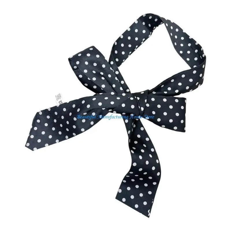 

E56A Handtied Silk Scarf Neckerchief Women Party Wear Dotted Hairband Everyday Use
