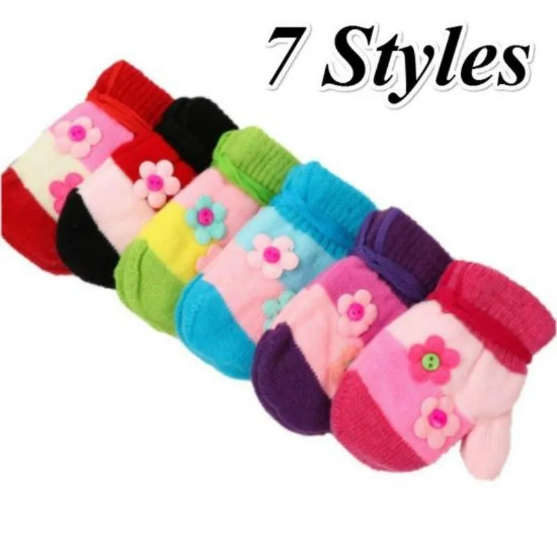 

Случайные 1 пара детских зимних вязаных теплых милых перчаток с героями мультфильмов, детские перчатки для ухода за пальцами, зимняя защита рук для детей 0-3 лет