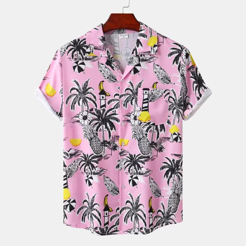 Hawaiian Men's 3D Shirt Beach Coconut Tree Print Short Sleeve Men's Clothes Fashion Lapel Button Top T-shirt 2026 New Shirt For