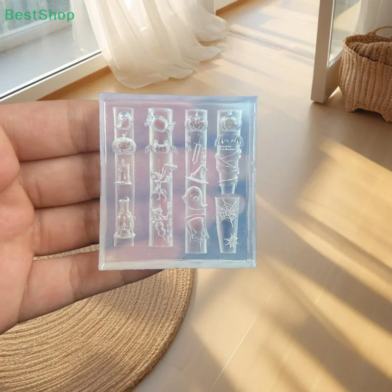 ★ Moule à ongles 3D en Silicone, citrouille d'halloween, araignée, en Relief, décor Nail Art, modèle de manucure Transparent