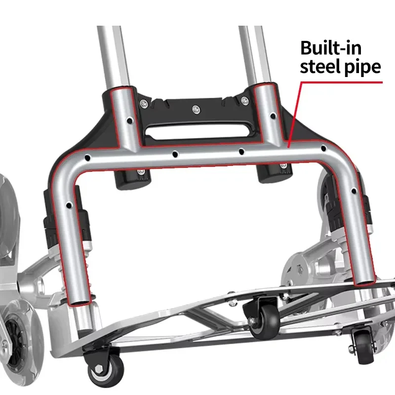 80KG Capacity Portable Hand Truck Adjustable Handle Folding Dolly Stairs OEM Aluminum Stair Climbing Cart TPR Six-Wheeled