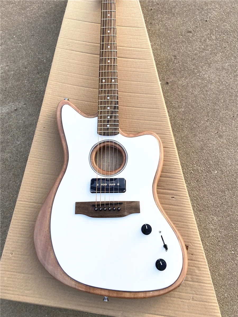 White original wood jazz sound hole electric box electric guitar mahogany body P90 pickup