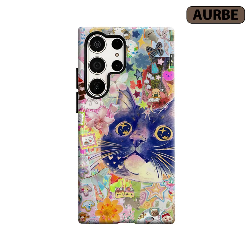 Aurbe Handyhülle für Samsung Galaxy S26 S25 S24 S23 Ultra Plus HD Hartplastik Kawaii Katzen-Collage Doppelschicht-Folie Cover