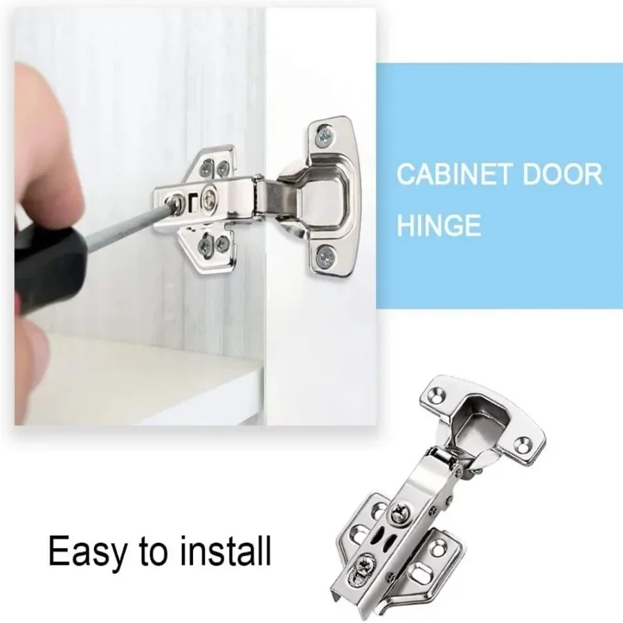 2 Pcs Hinges Stainless Steel Hydraulic Cabinet Door Hinge Damper Buffer Soft Quiet Closing for all Kitchen Cupboard Furniture