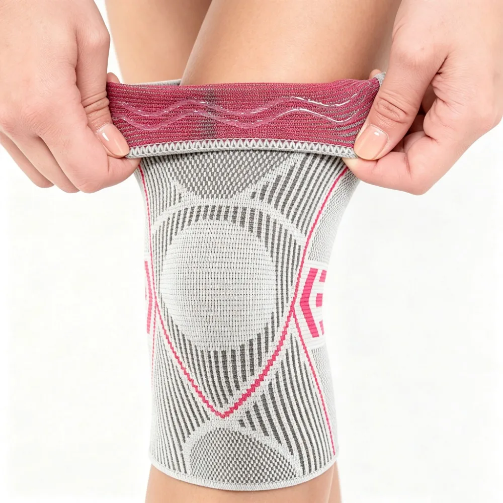 Anti Slip Silicone Knee Support Sleeve,Compression Knee Brace for Knee Pain Meniscus Injury,Sports Knee Protector for Men Women