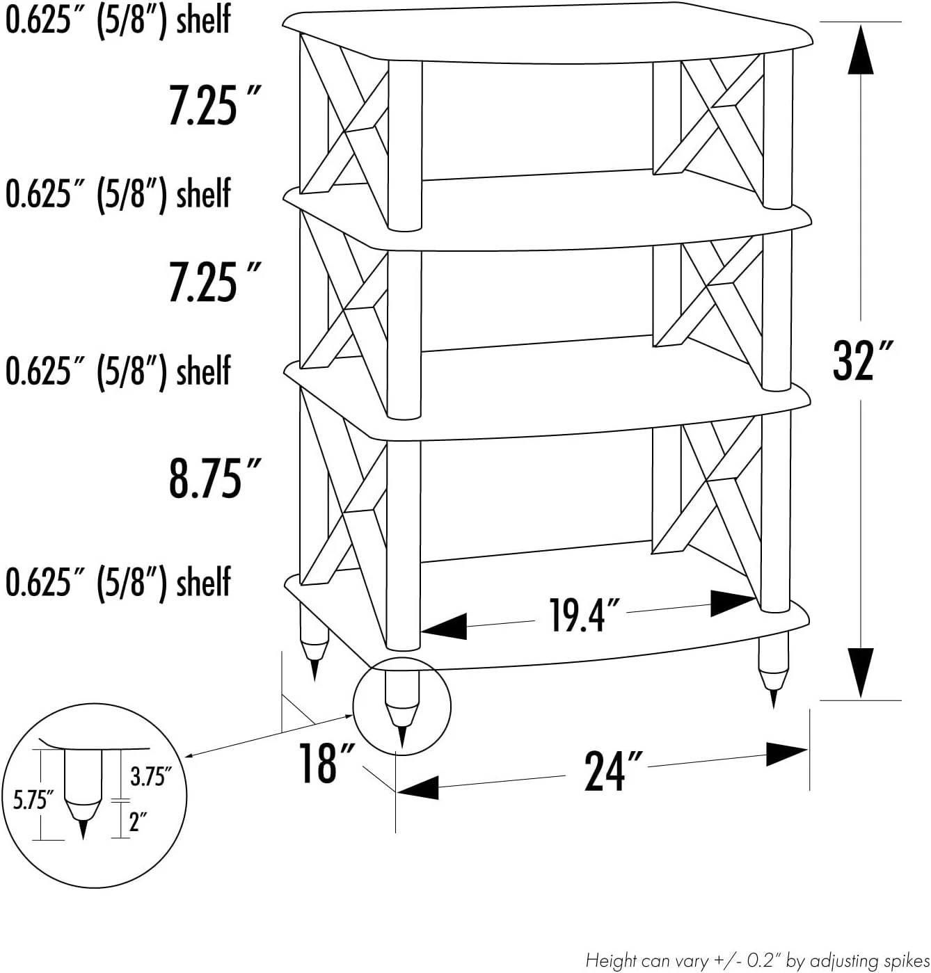 Pangea Audio-Vulcan X 4 Shelf Audio Rack, Media Stand, Componentes do Gabinete, Rosenut Red