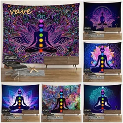 Indien Statue de Bouddha Méditation 7 Chakra Tapisserie Tenture Murale Mandala Tapisseries Tissu Mural Psychédélique Yoga Tenture Murale