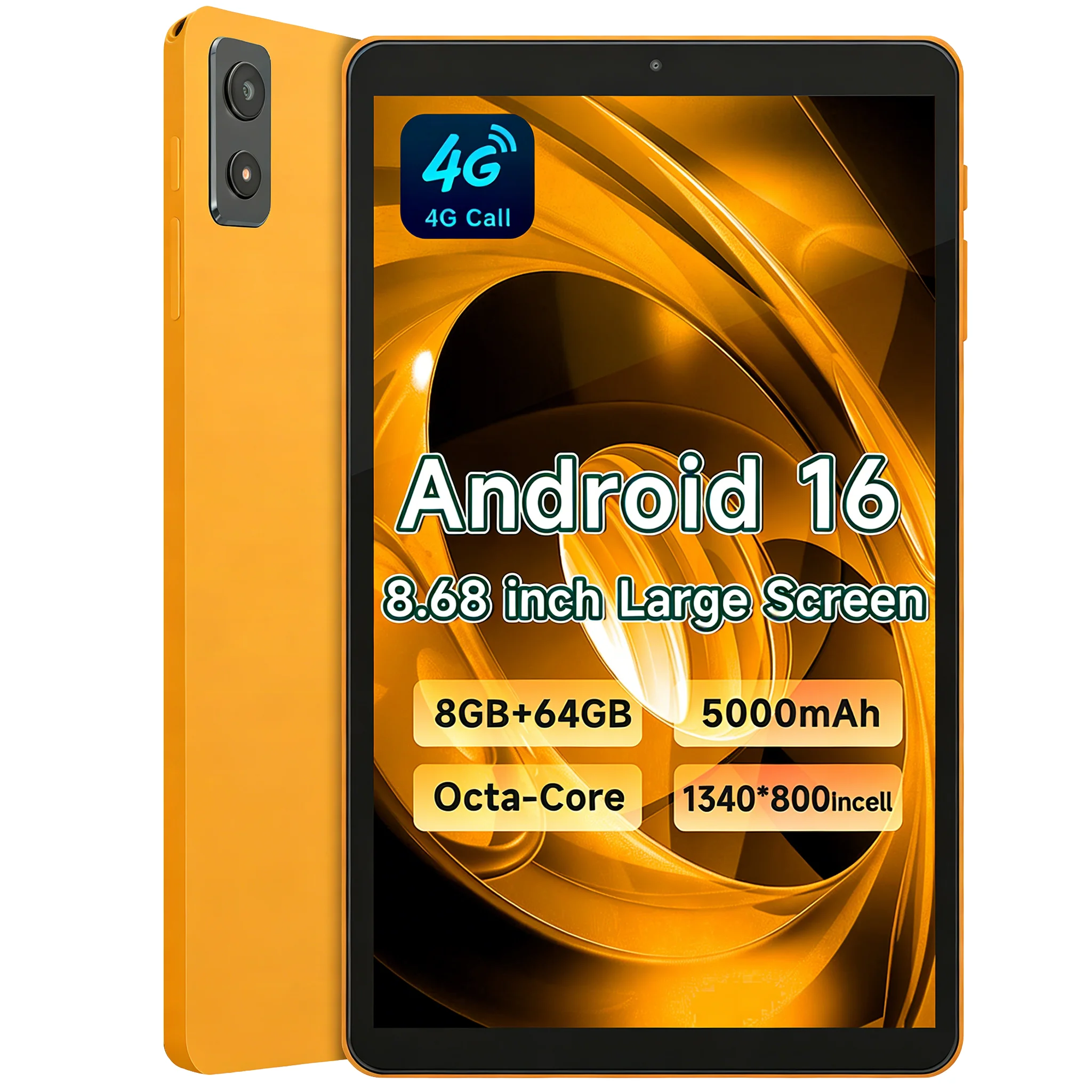 ANRY 8.68 Inch Android 16 Tablet 4G Phone Call T616 Octa Core 8GB RAM 64GB ROM 5000mAh WiFi 6 Bluetooth 5.0 GPS 2026 Tablet PC