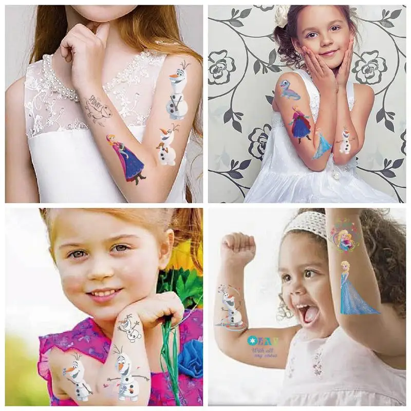 Pegatinas de tatuaje de Frozen de princesa Disney para niños, tatuajes de dibujos animados, juguetes de arte corporal falso, regalo de cumpleaños, 10 piezas