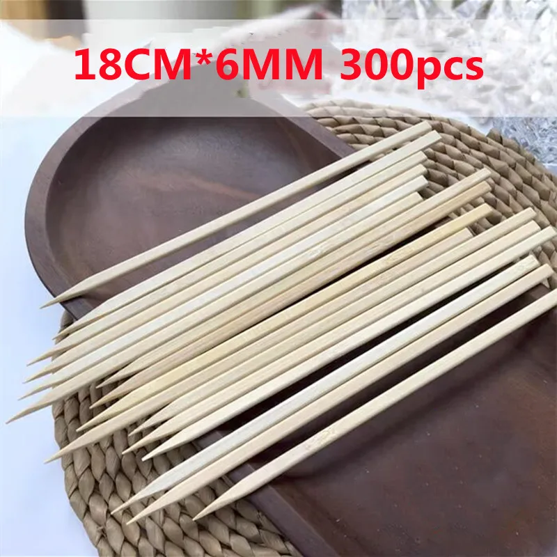 

300pcs Disposable Bamboo Skewer Sticks Sturdy Barbecue Fruit Natural Wood Sticks Barbecue Party Buffet Food BBQ Tools Accessorie