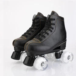 Patins à roulettes en cuir PU noir unisexe, baskets d'entraînement, glissantes en ligne, taille européenne, roues Flash à 4 roues