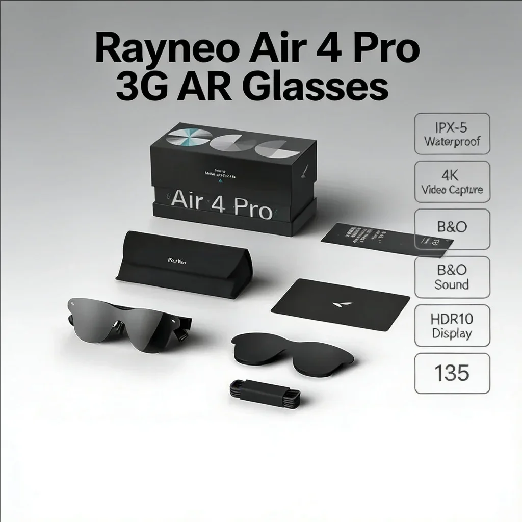 Rayneo Air 4 Pro 3G AR Glasses IPX-5 Waterproof, 4K Video Capture, B&O Sound, HDR10 Display, 135