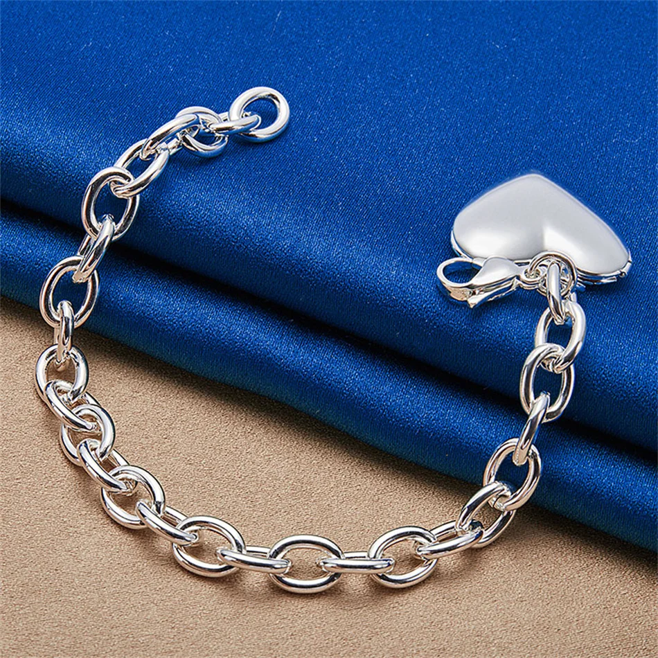 Elegant 925 Sterling Silver 8 Inches Fine Heart Frame Bracelet Men Women Fashion Wedding Gift Jewelry Charm Punk Party