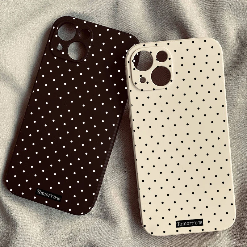 INS Polka Dot Small Fresh Phone Case For iPhone 14 16 15 12 11 Pro Max 13 Mini XR XS X 7 8 Plus Korean Soft Silcone Cover Fundas