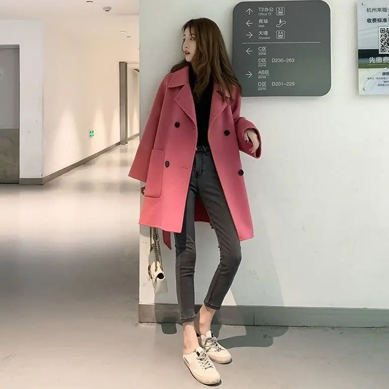 Xiaoxiangfeng Woolen Coat Women\'s New Fashion Korean Version Medium Long Loose Woolen Coat Trend