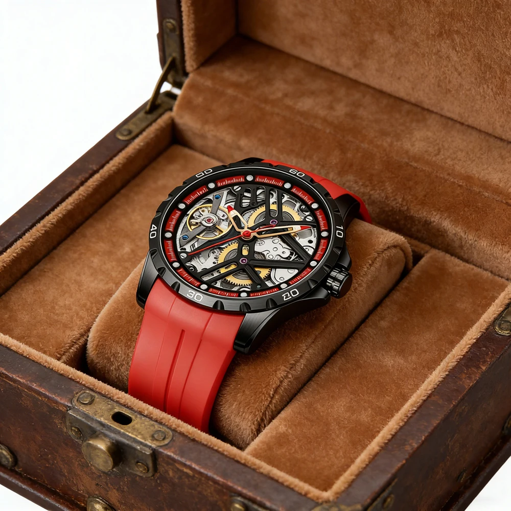 

Новые модные механические часы AILANG для мужчин, силиконовый ремешок, водонепроницаемые, роскошные, с полым турбийоном, в стиле стимпанк, мужские наручные часы