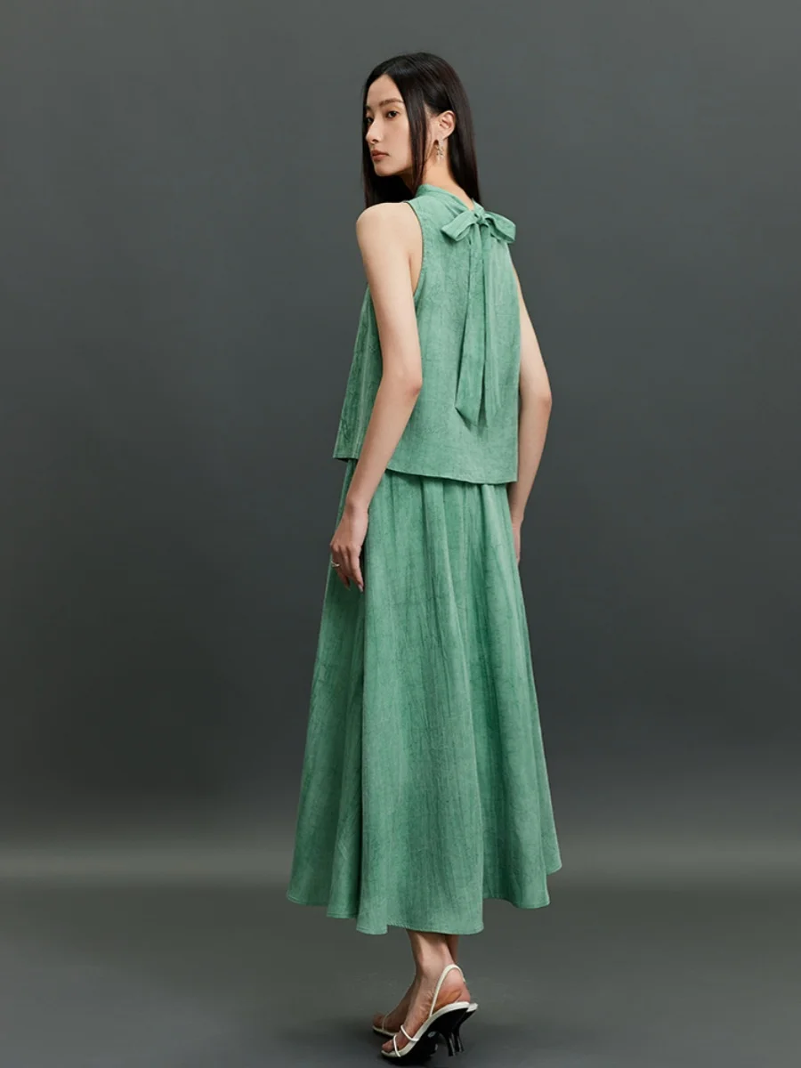 

Весенний дизайн CHUNE: комплект из двух предметов из льна с эффектом тай-дай, в стиле Lake Een Terne, с круглым вырезом, длинные брюки