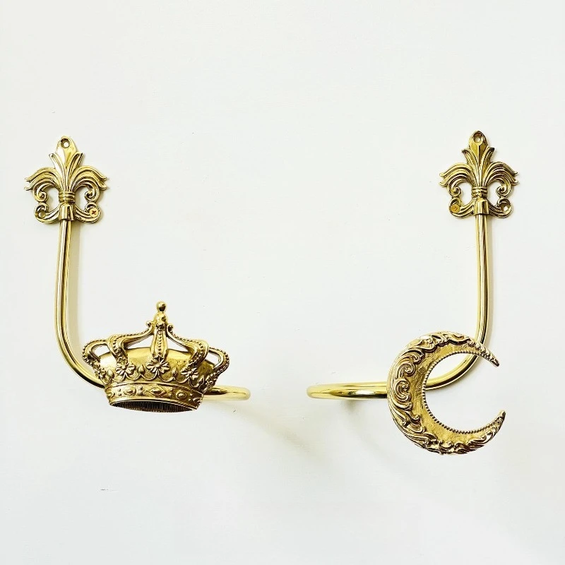 Handmade lost wax French moon totem crown brass curtain hook wall hook curtain strap hook living room bedroom