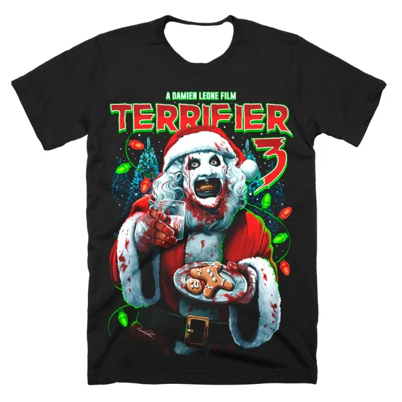 Terrifier T-shirt Horror Movie Halloween Merch Black Tee Women Men Crewneck Short Sleeve Streetwear 3D Clothes Polyester Fibre