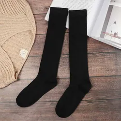 Women Cotton Knee High Socks Solid Color JK Student Fashion Casual Calf Sock Female Girl Sexy Long Socks Black White