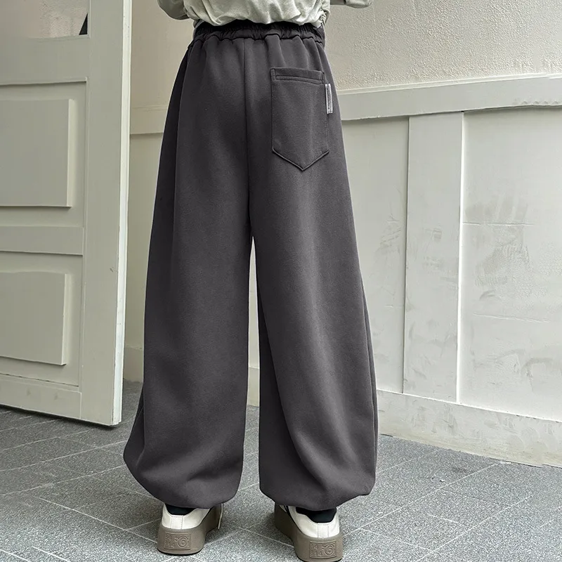 Girls\' Winter Plush-lined Casual Pants, New Autumn/Winter Collection, Loose Casual Pants for Big Kids, Winter Long Pants.