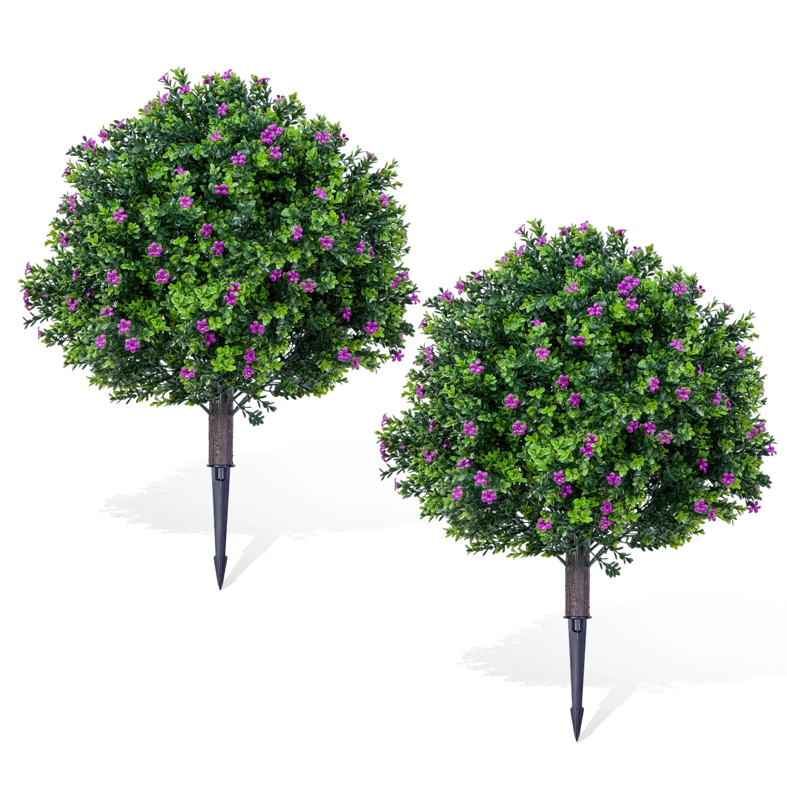 

Artificial Topiary Ball Tree with Ground Spike Plant for Garden Home Decoration, 60cm Lifelike Potted Faux Shrub (2 Pack)