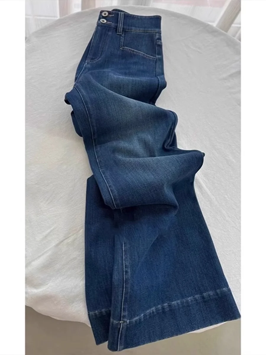 

High Waist Wide Leg Jeans Women's Micro Flared Narrow Version Straight Cut Retro Summer New Style Denim Pants Long Trousers
