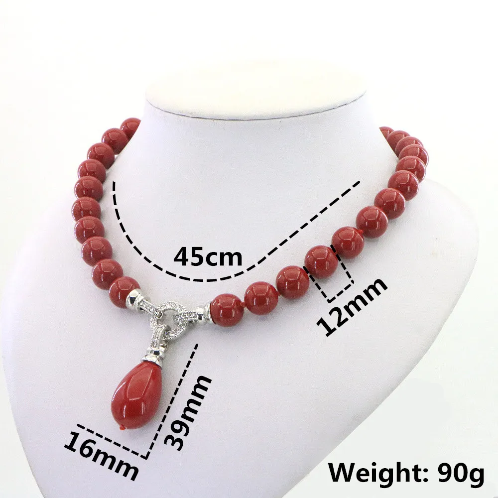 Beautiful Natural Shell Pearl Imitation Red Coral Necklace Pendant High Quality Women Girls Wedding Christmas Birthday Gift