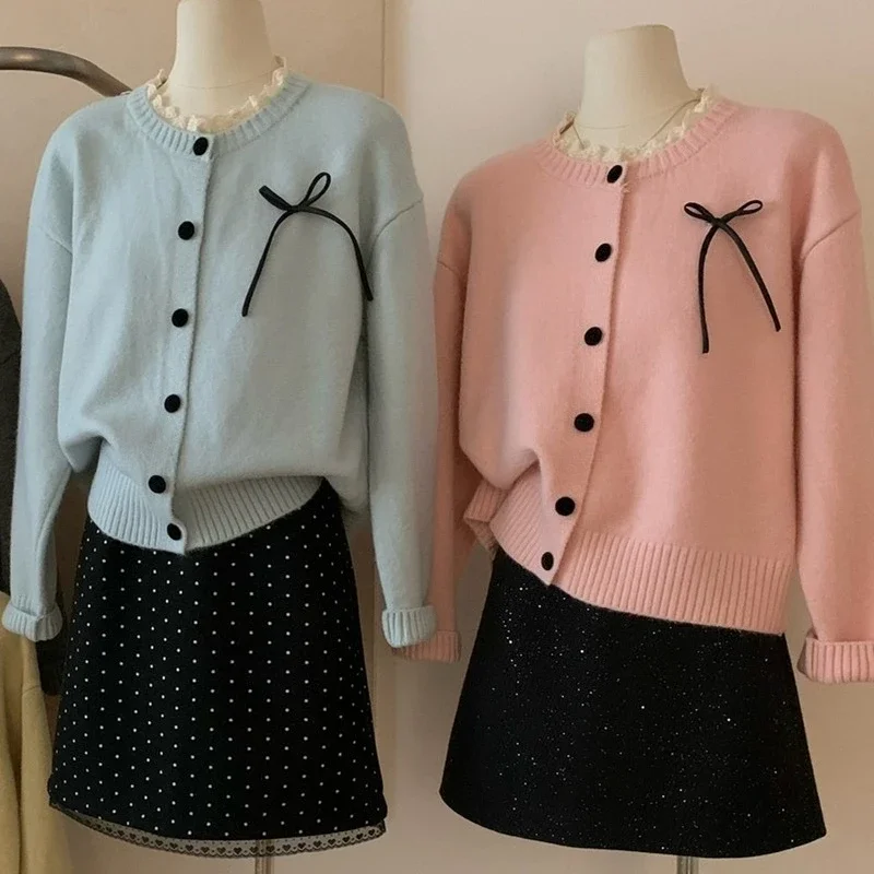 الوردي الحلو الكورية مقوس دانتيل عادية الصلبة سترة مشغولة من الصوف ربيع الخريف موضة تنوعا كلية نمط المرأة سترة معطف جديد 15