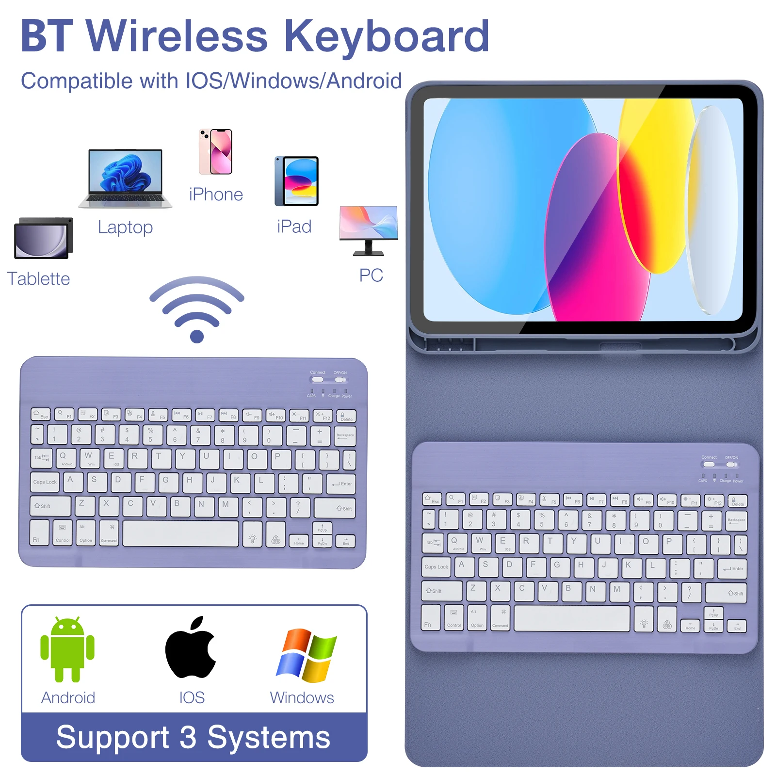 SK-1099D Для iPad (2025)/10.9 (2022) Кожаный чехол для планшета с клавиатурой BT — серый, синий