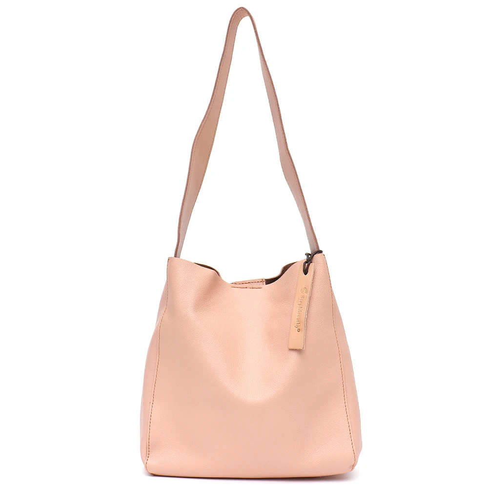 SC Casual Soft Cow Leather Hobo Bag For Women Natural Genuine Skin Bucket Shoulder Shopping Handbags Slouchy Simple Style Purse