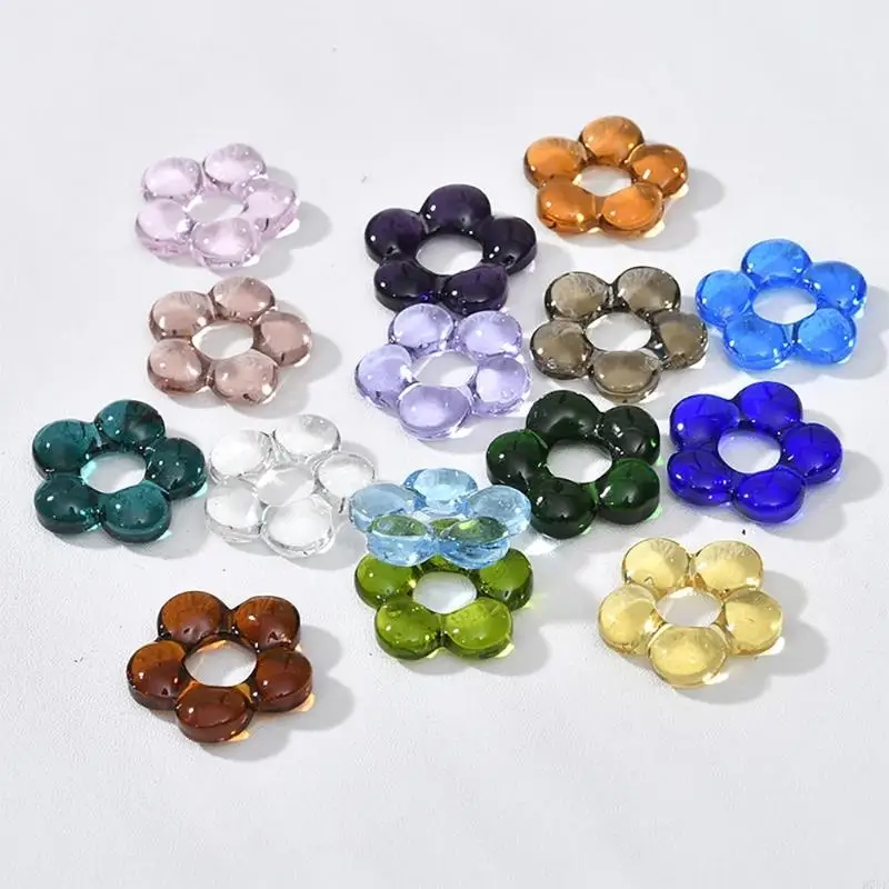 R7UF Single Holes Flowers Charm Glass Pendants Ornament Jewelry Making Accessories